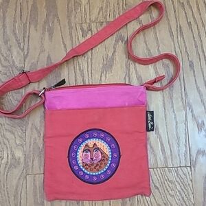 Laurel Burch Red And Pink cat feline crossbody bag boho